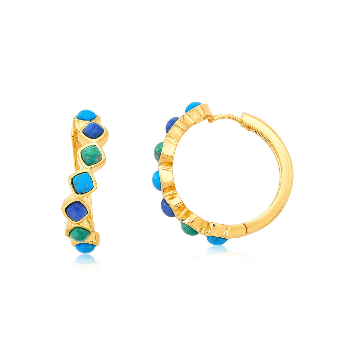 Green and Turquoise Howlite, Blue Quartz Hoop Earrings