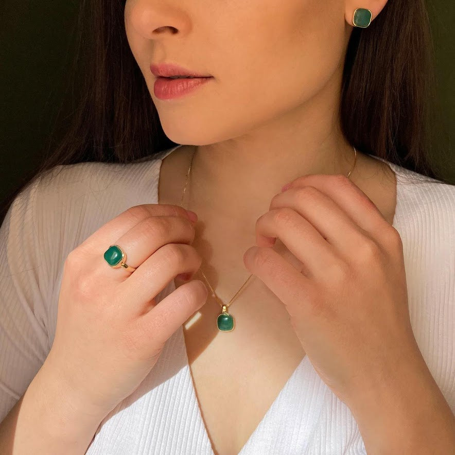 Beige Amazonite Square Ring