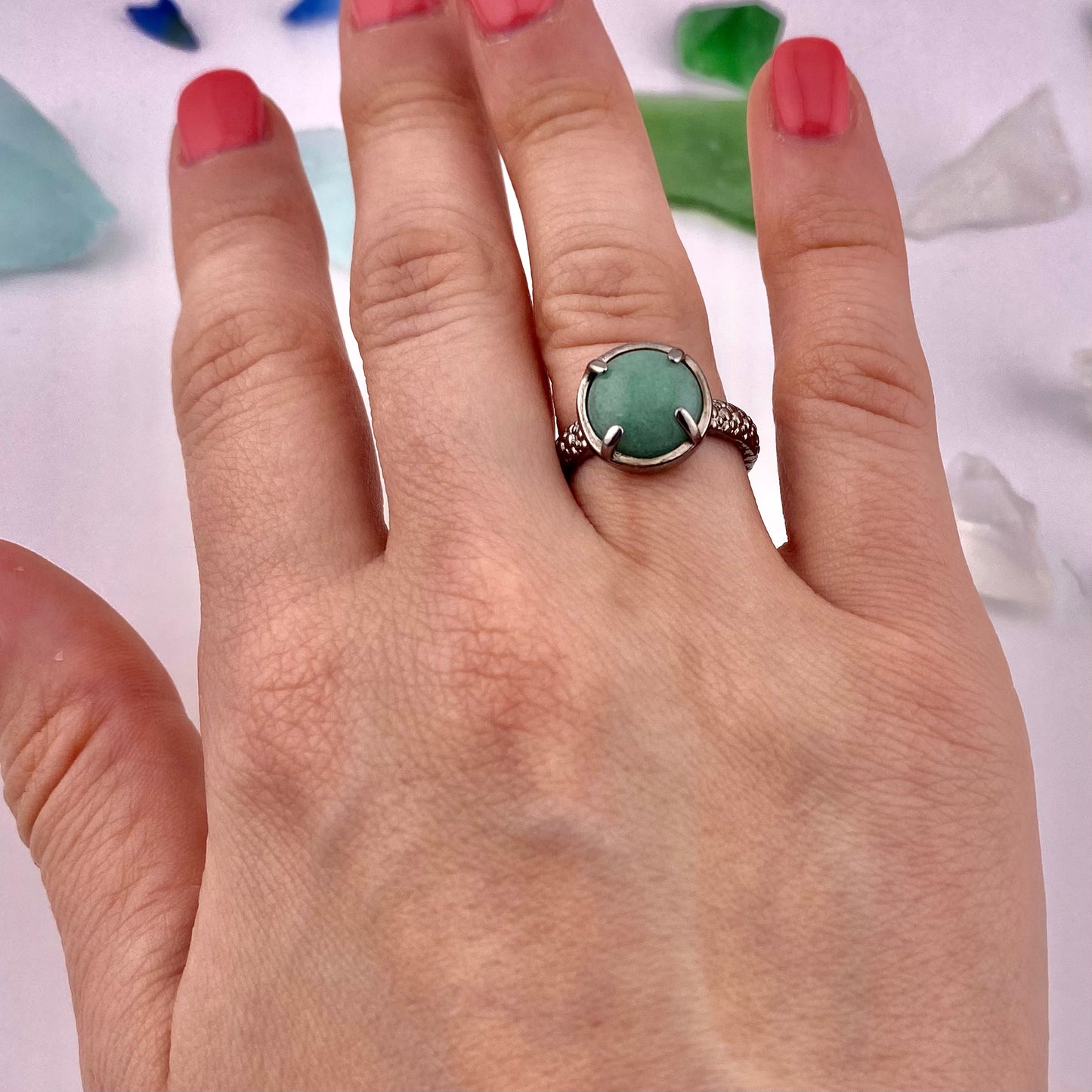 Green Quartz Cabochon Ring