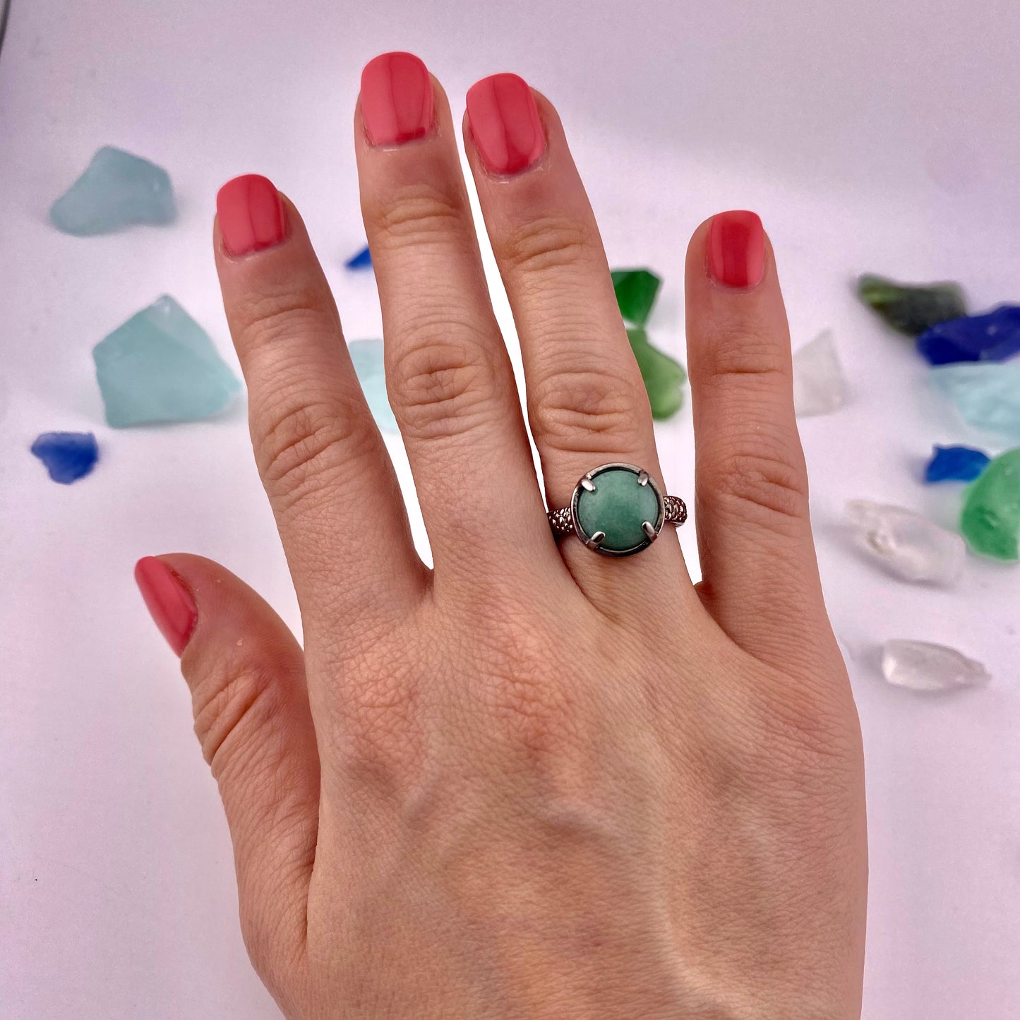 Green Quartz Cabochon Ring