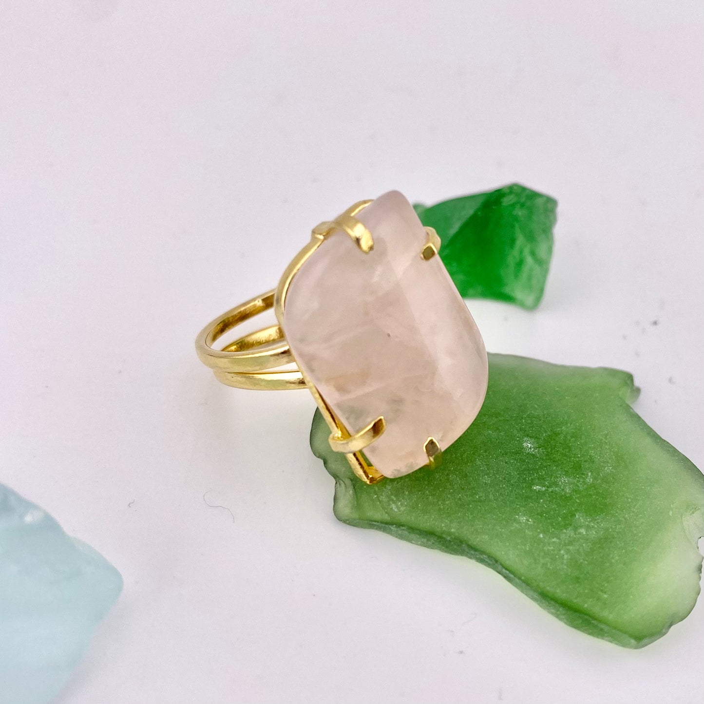 Rose Quartz Leaf Ring