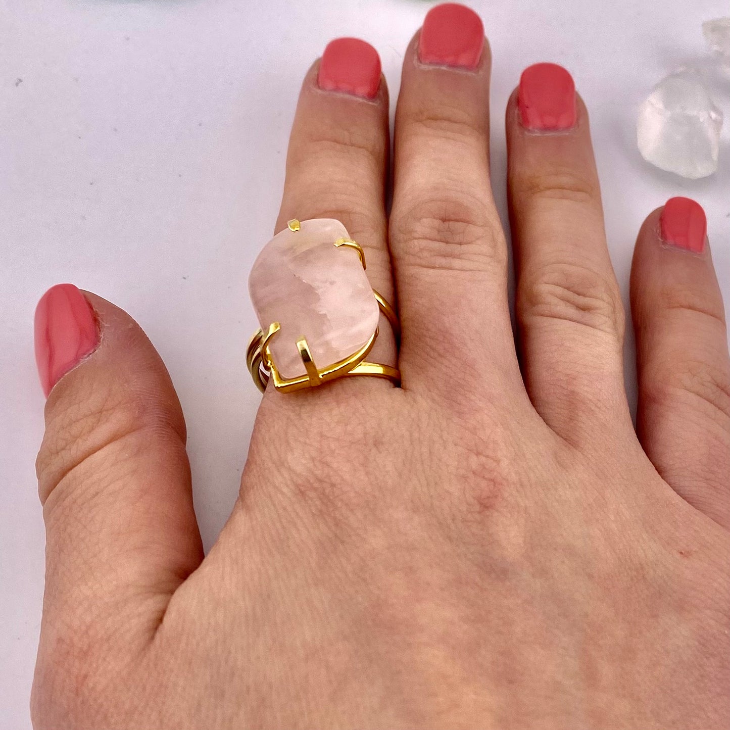 Rose Quartz Leaf Ring