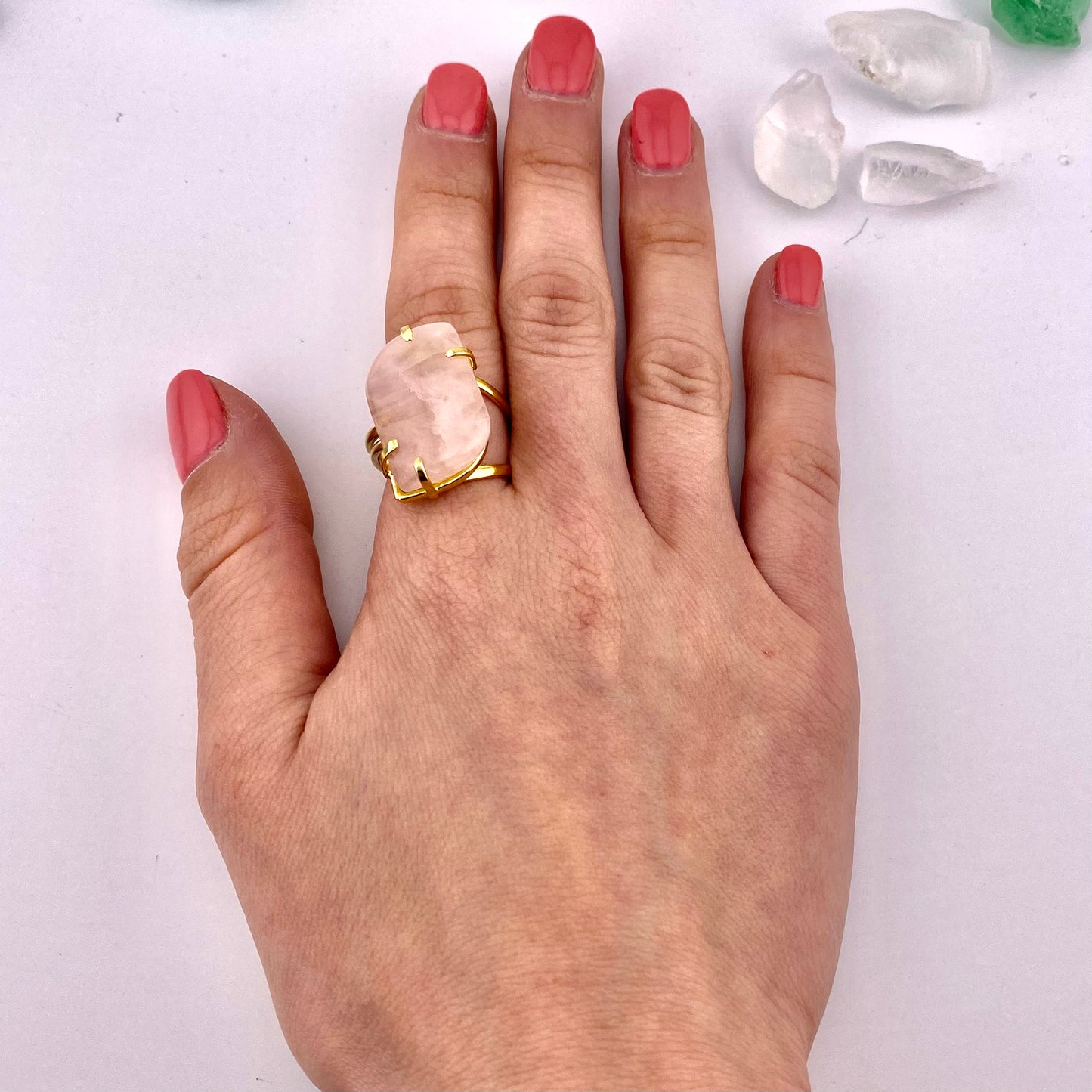 Rose Quartz Leaf Ring