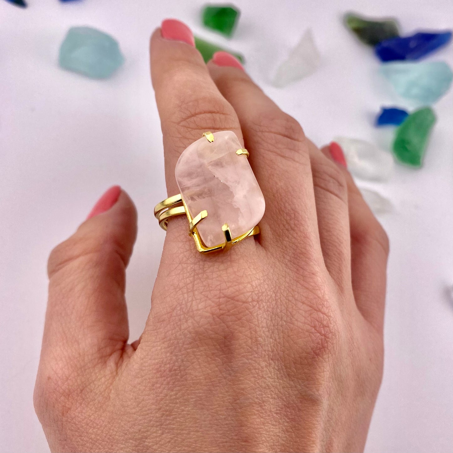 Rose Quartz Leaf Ring