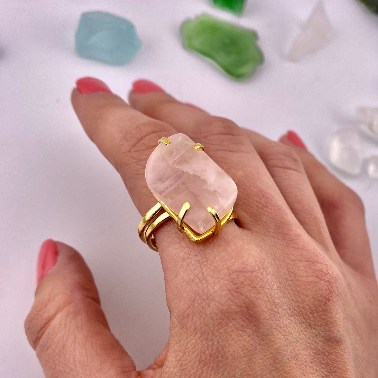 Rose Quartz Leaf Ring