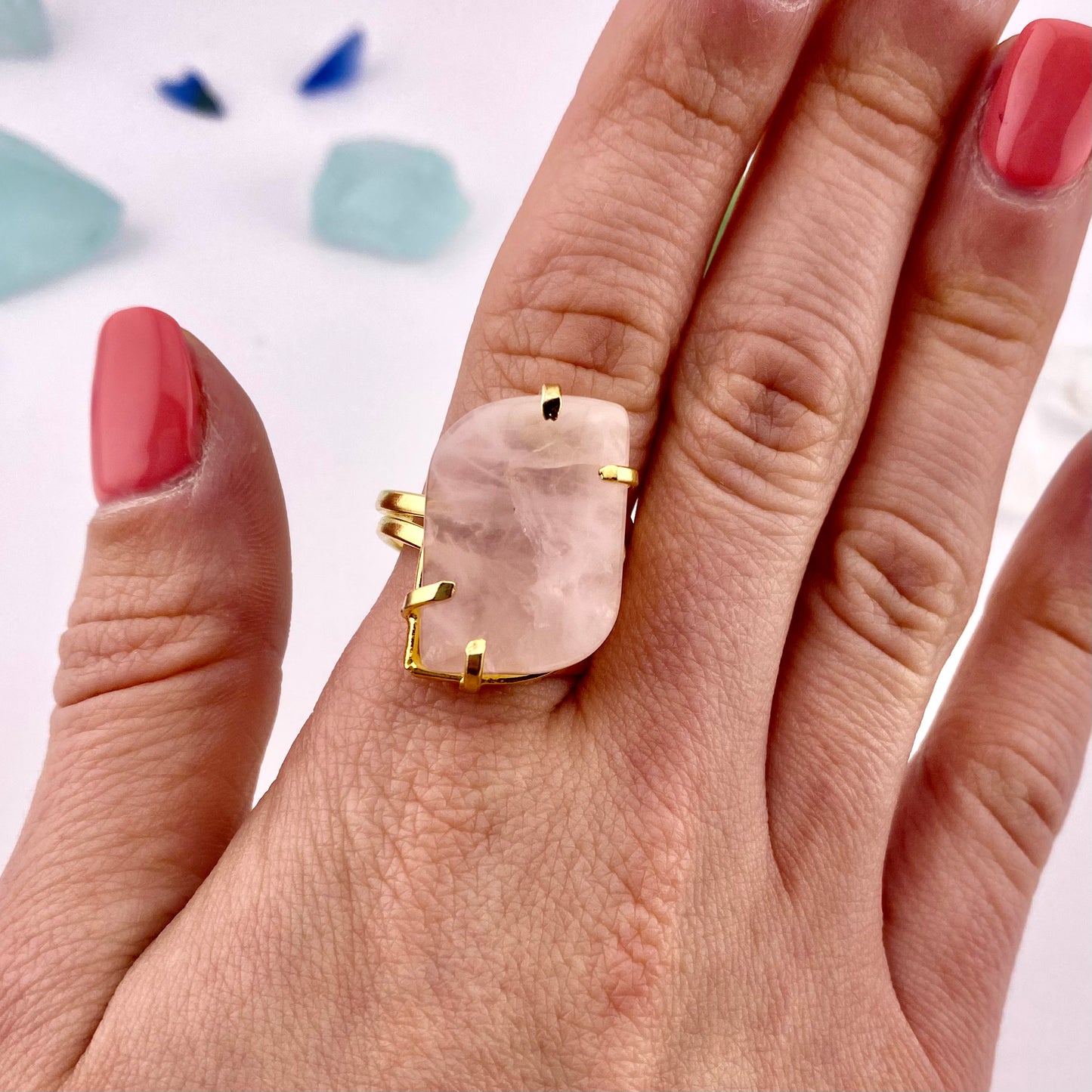 Rose Quartz Leaf Ring