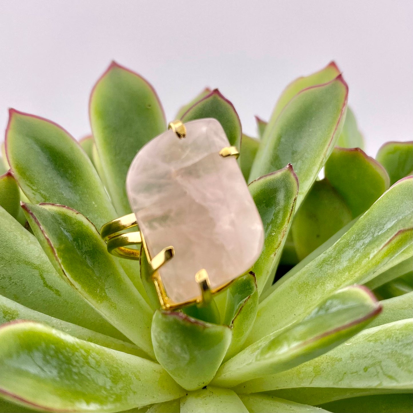 Rose Quartz Leaf Ring