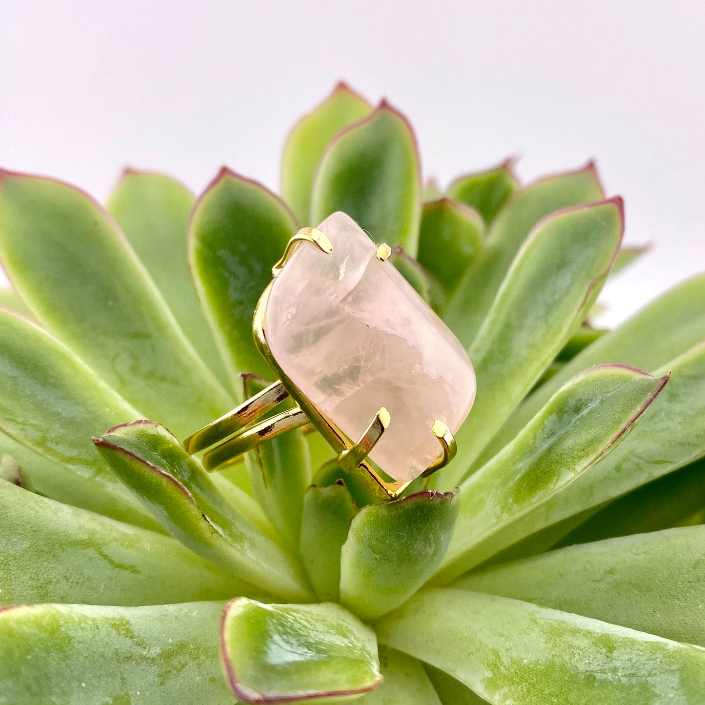 Rose Quartz Leaf Ring