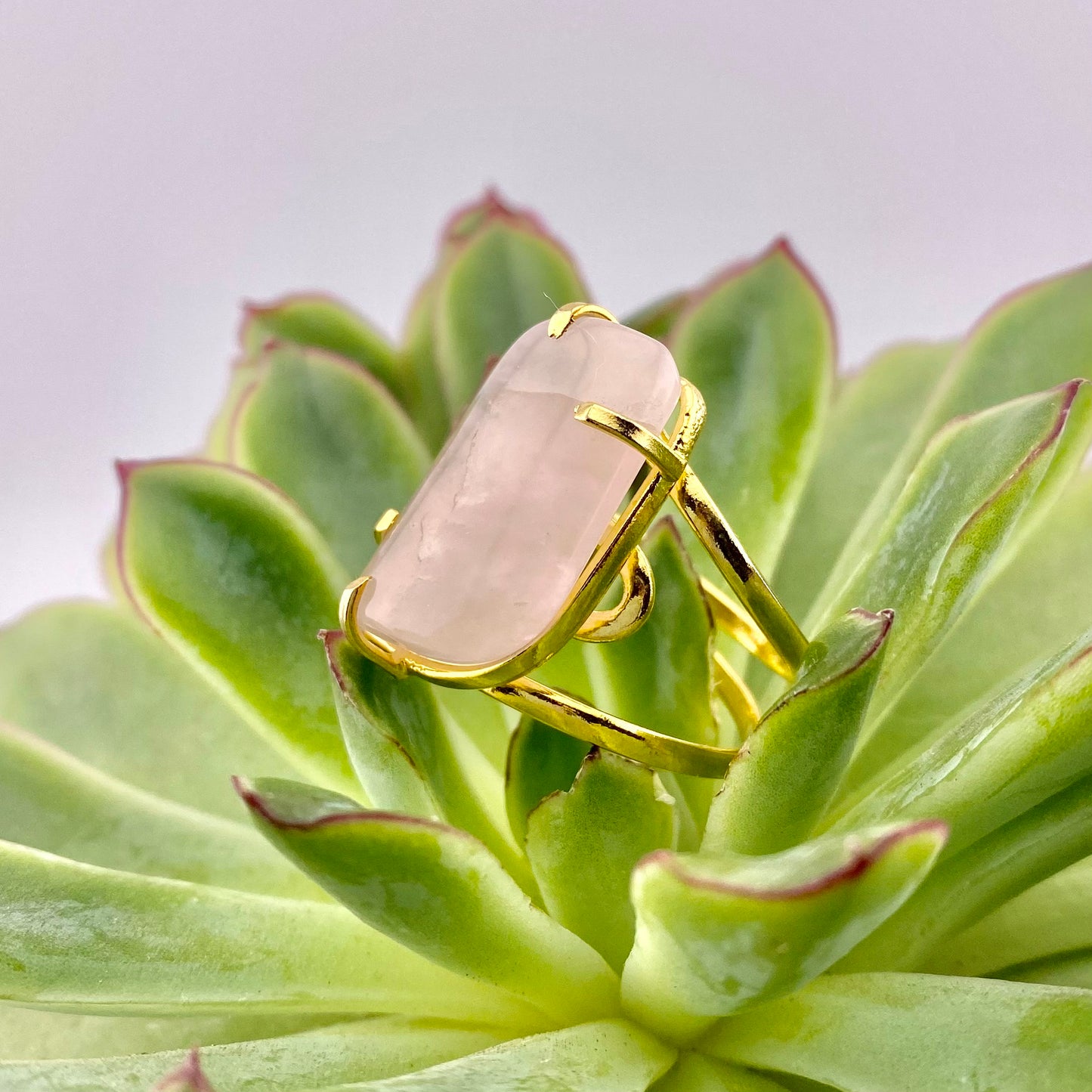 Rose Quartz Leaf Ring