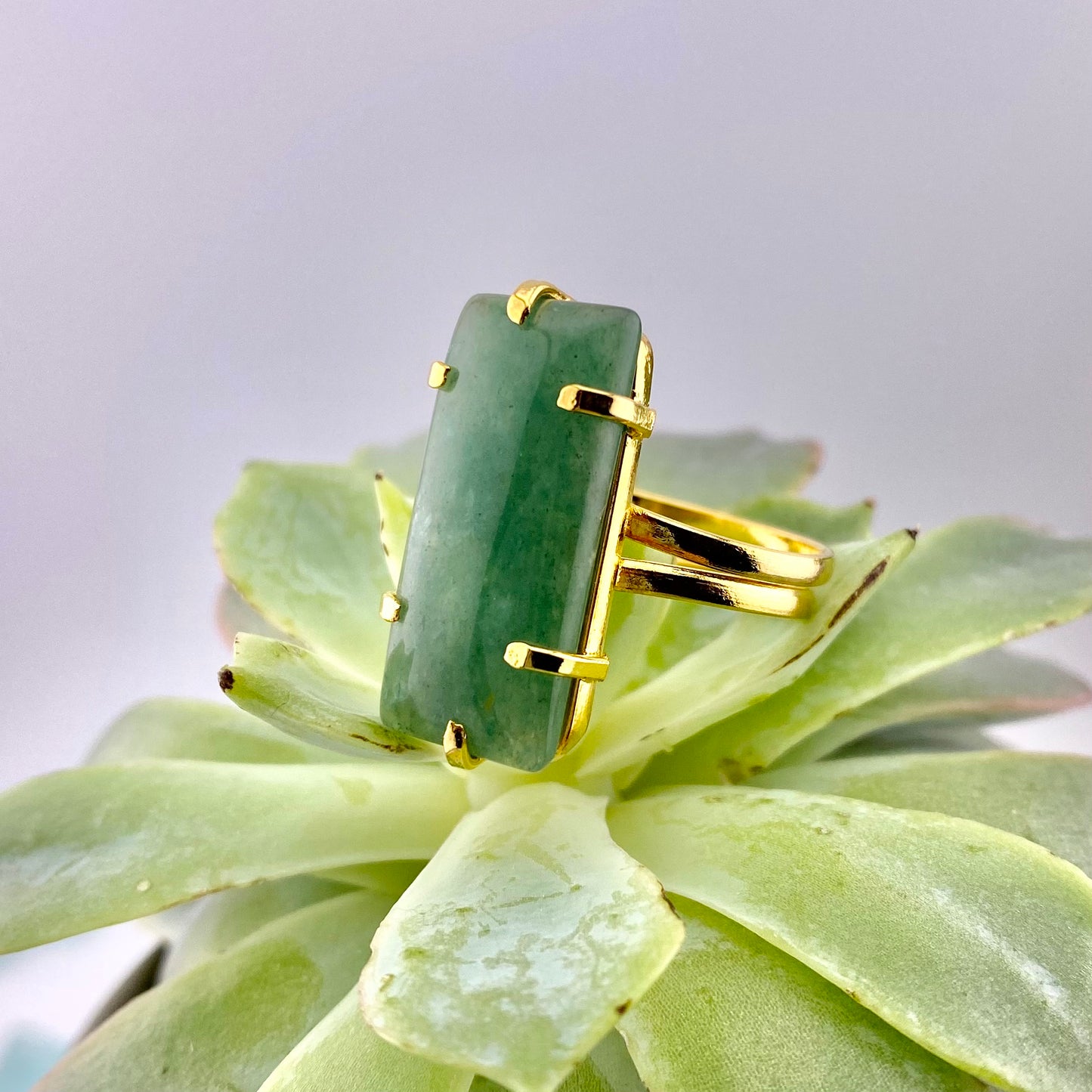 Green Quartz Rectangle Ring