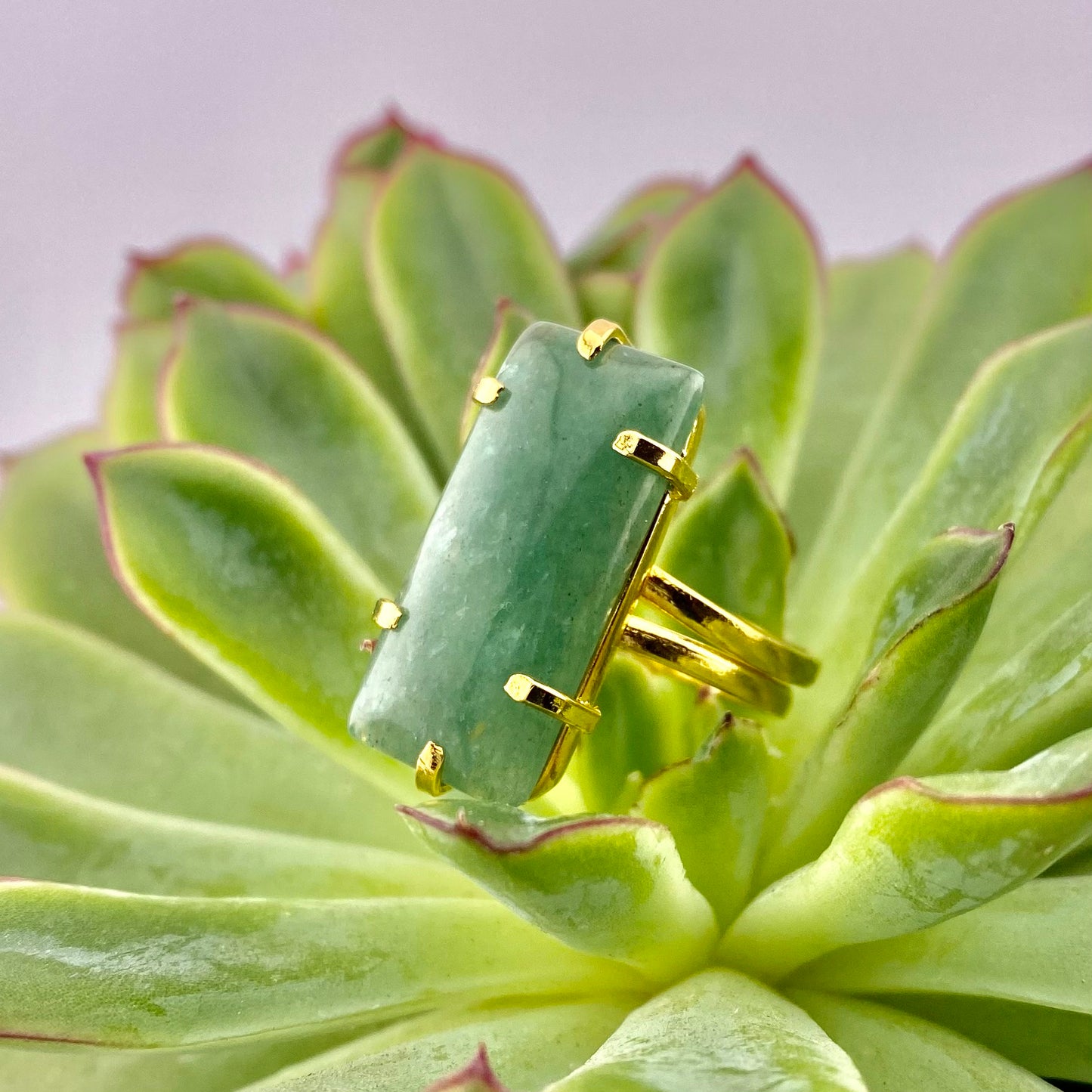 Green Quartz Rectangle Ring