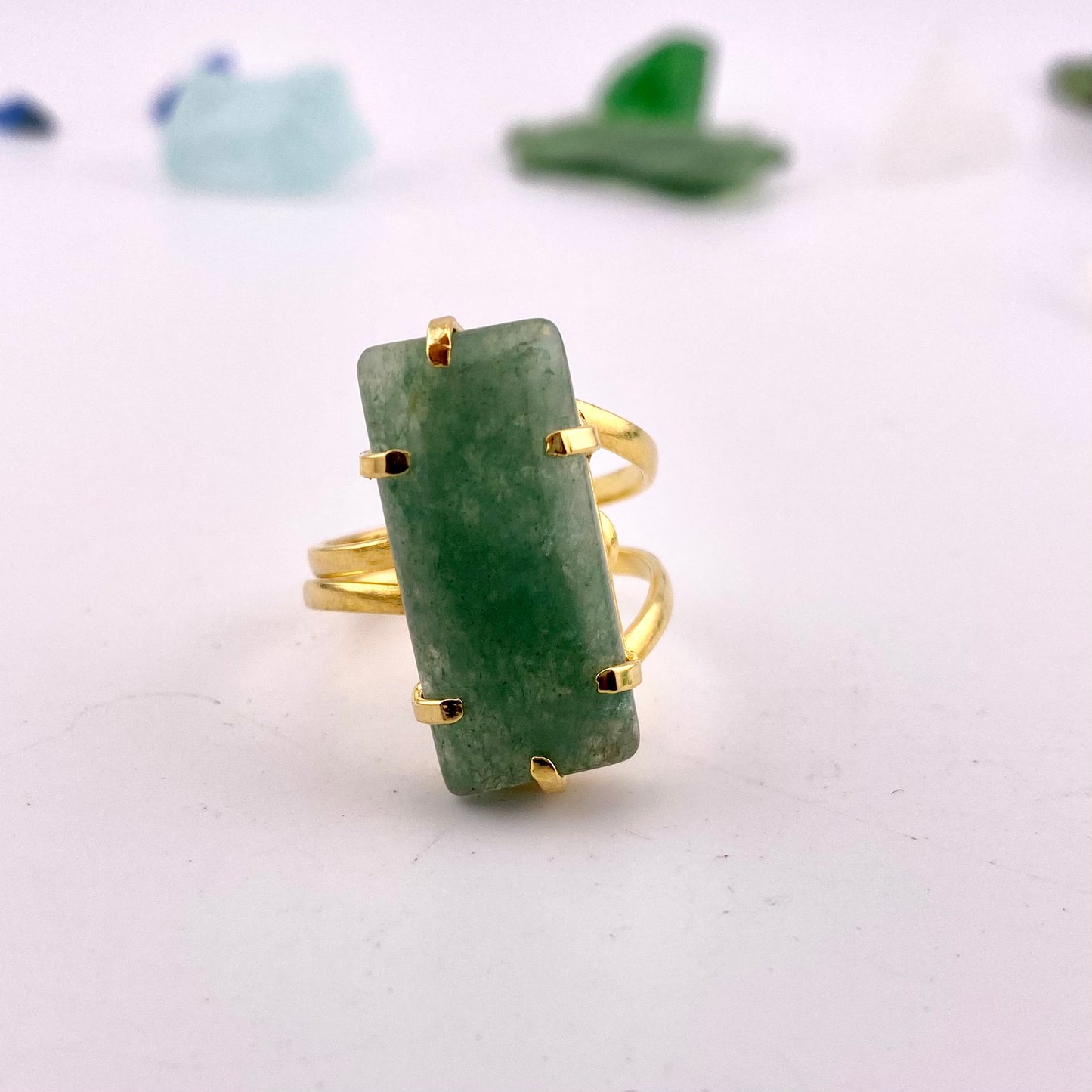 Green Quartz Rectangle Ring