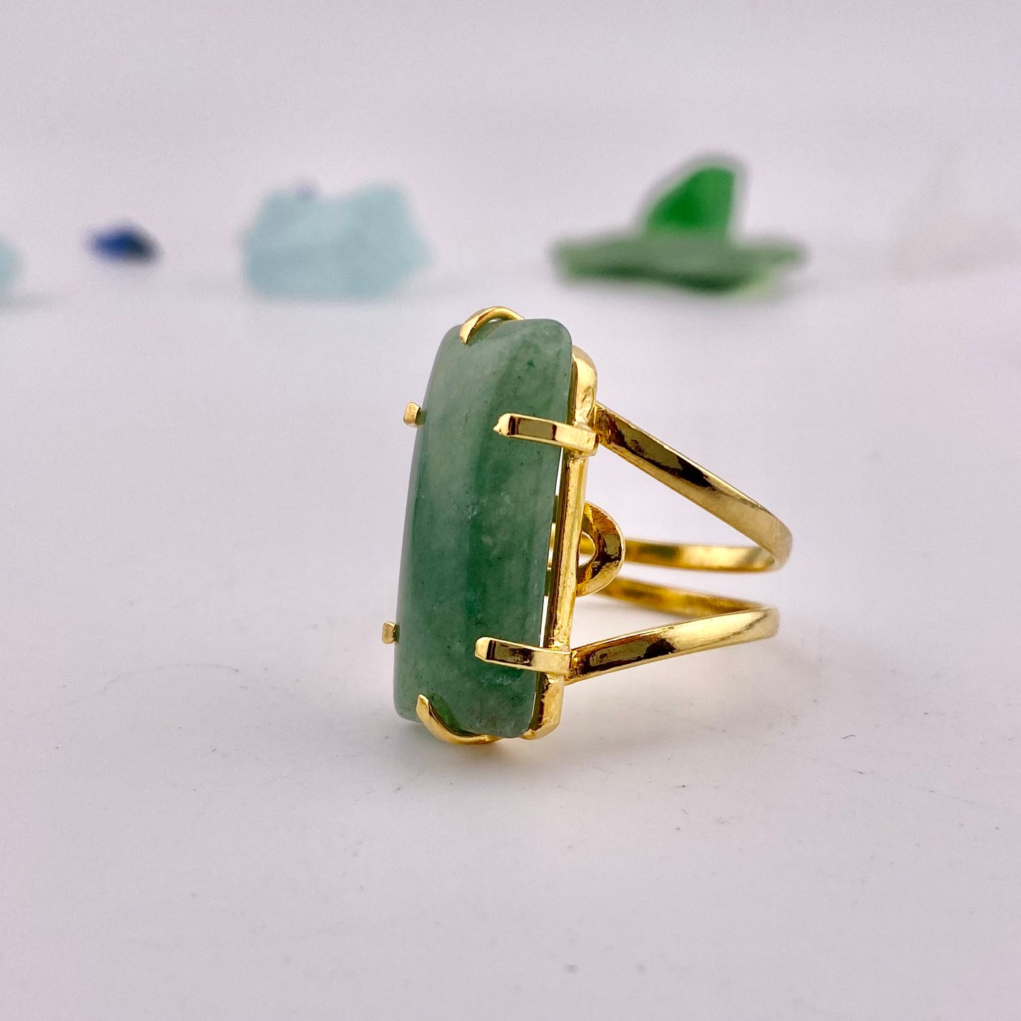 Green Quartz Rectangle Ring