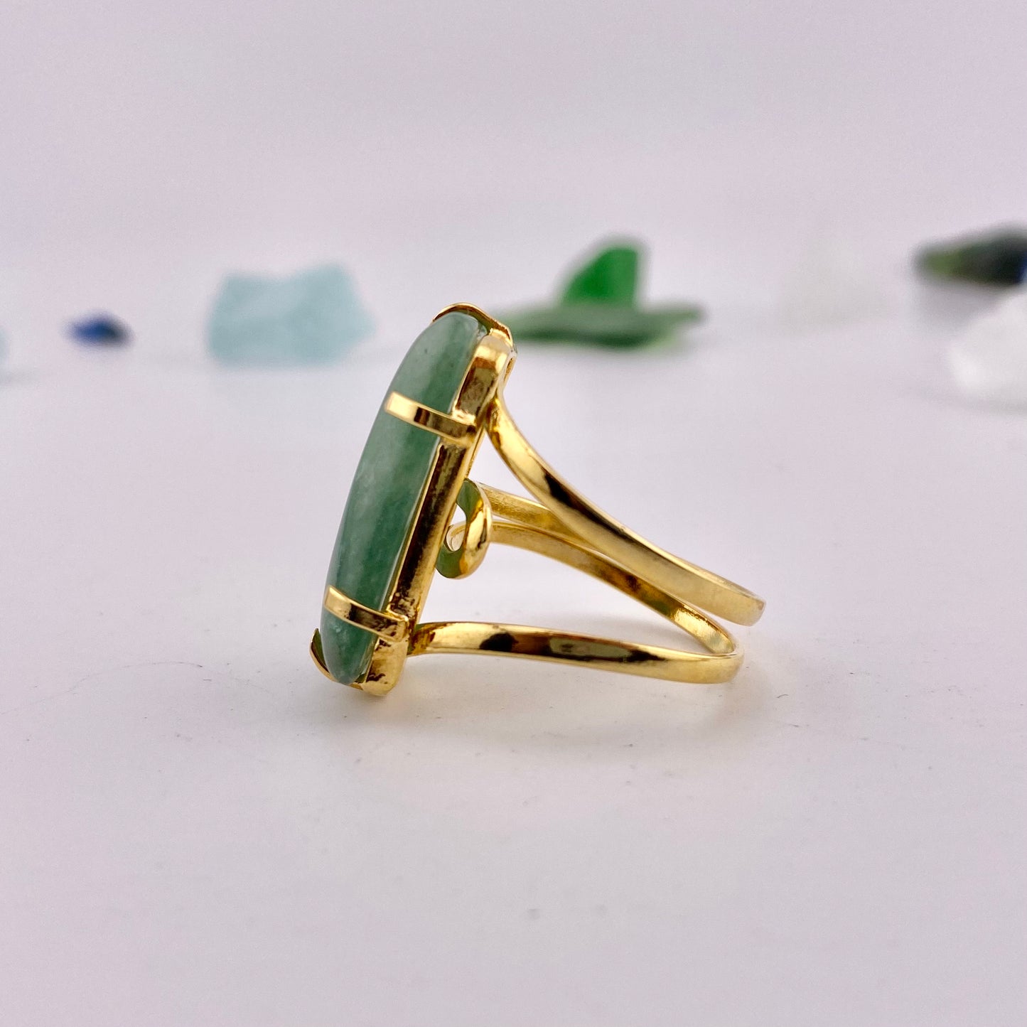Green Quartz Rectangle Ring