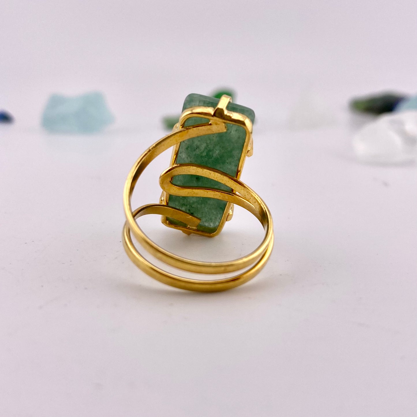 Green Quartz Rectangle Ring