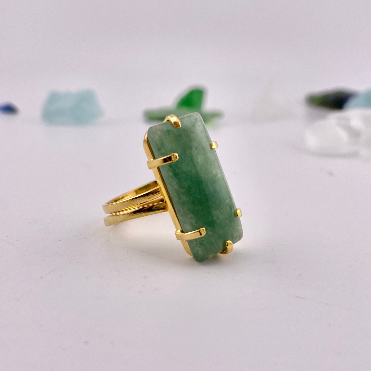 Green Quartz Rectangle Ring