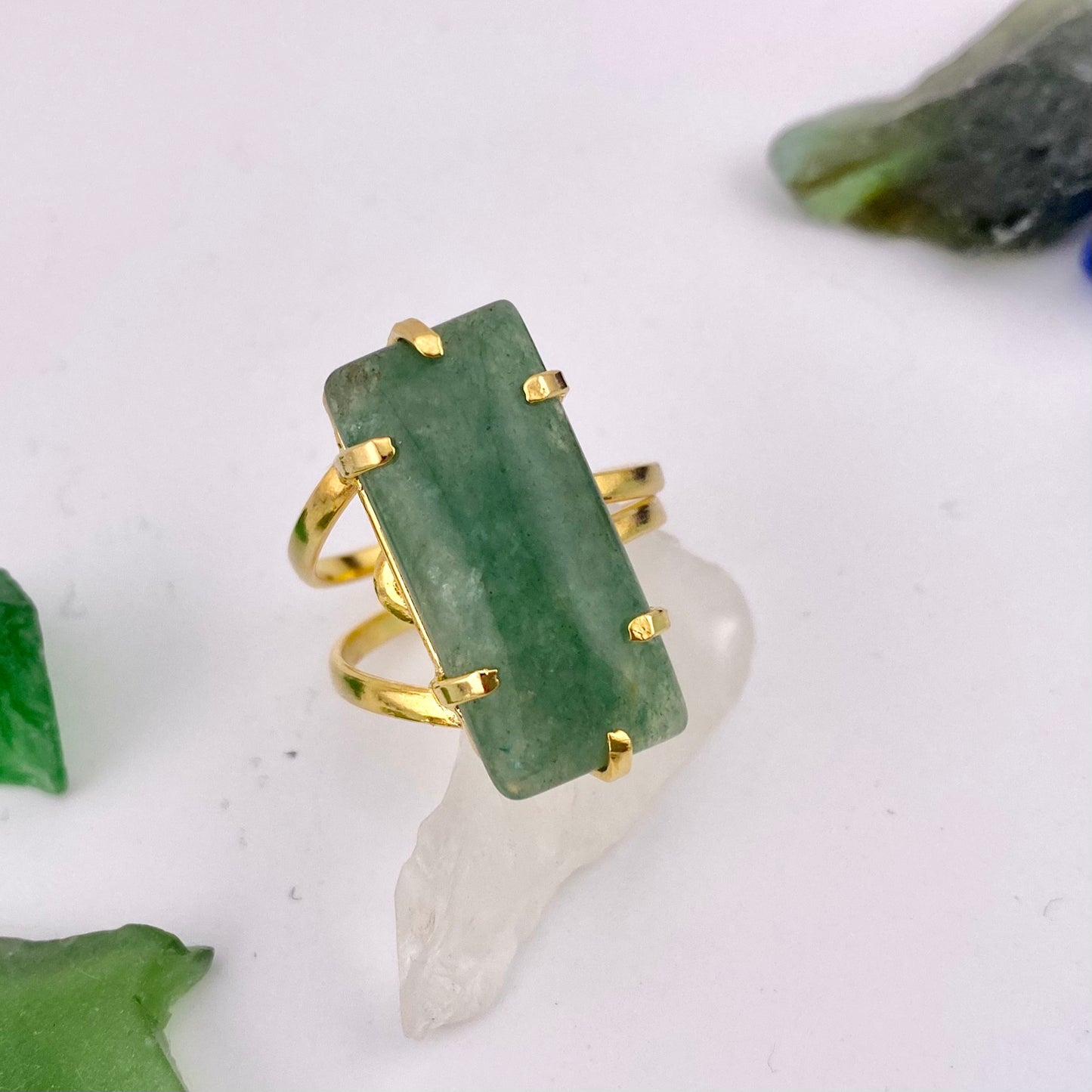 Green Quartz Rectangle Ring