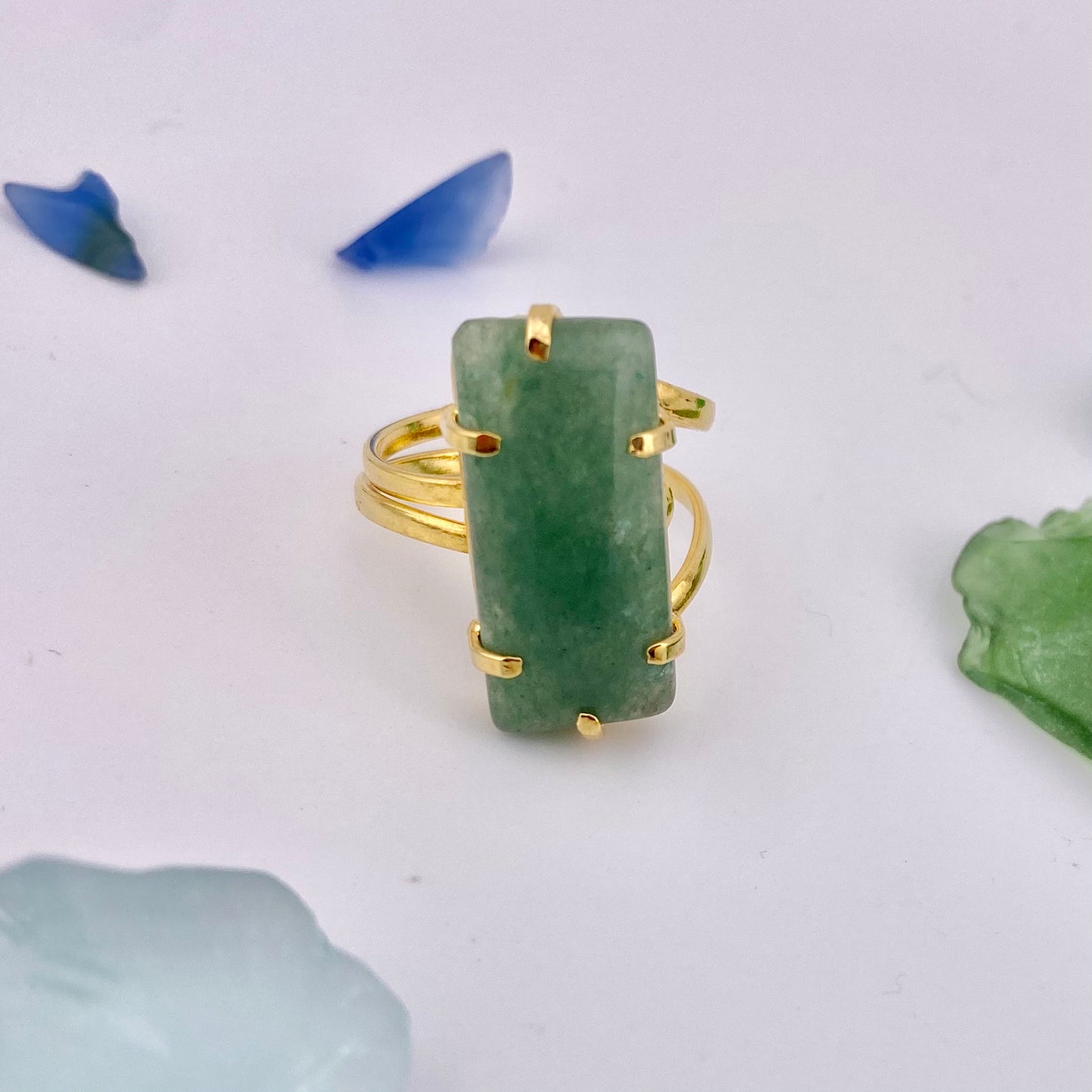 Green Quartz Rectangle Ring