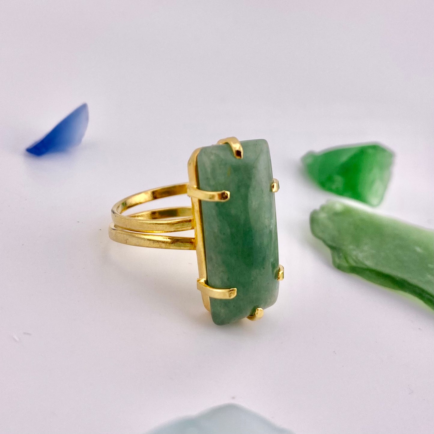Green Quartz Rectangle Ring