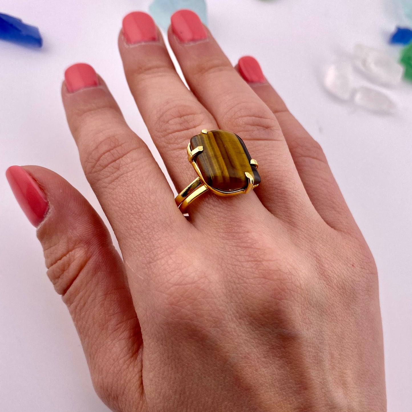 Tiger Eye Leaf Ring