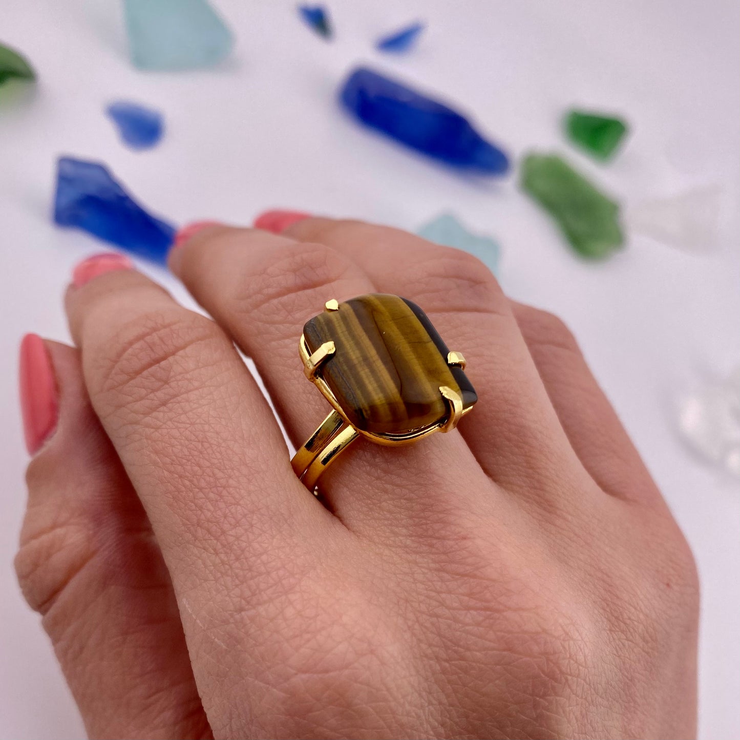 Tiger Eye Leaf Ring