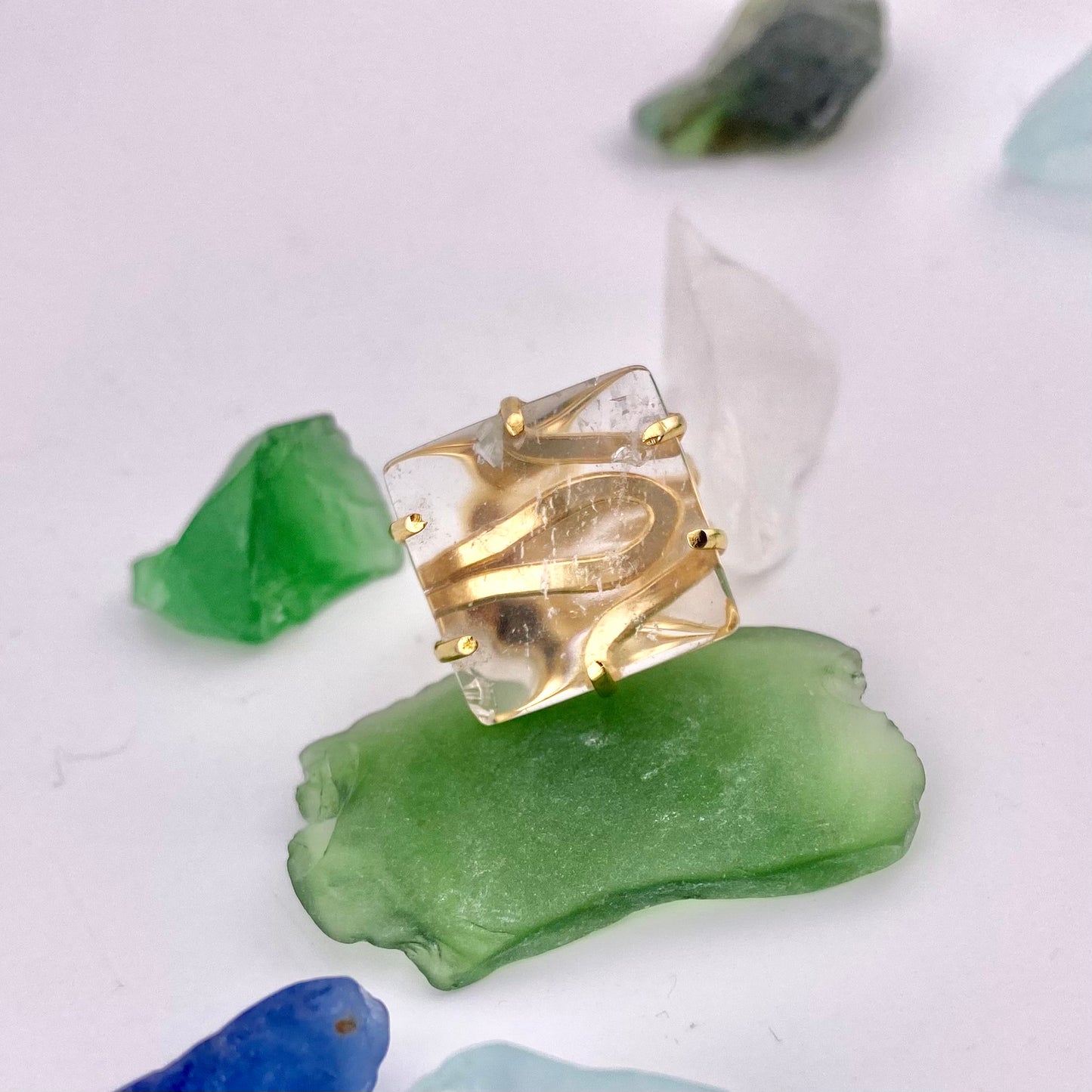 Clear Quartz Crystal Square Ring