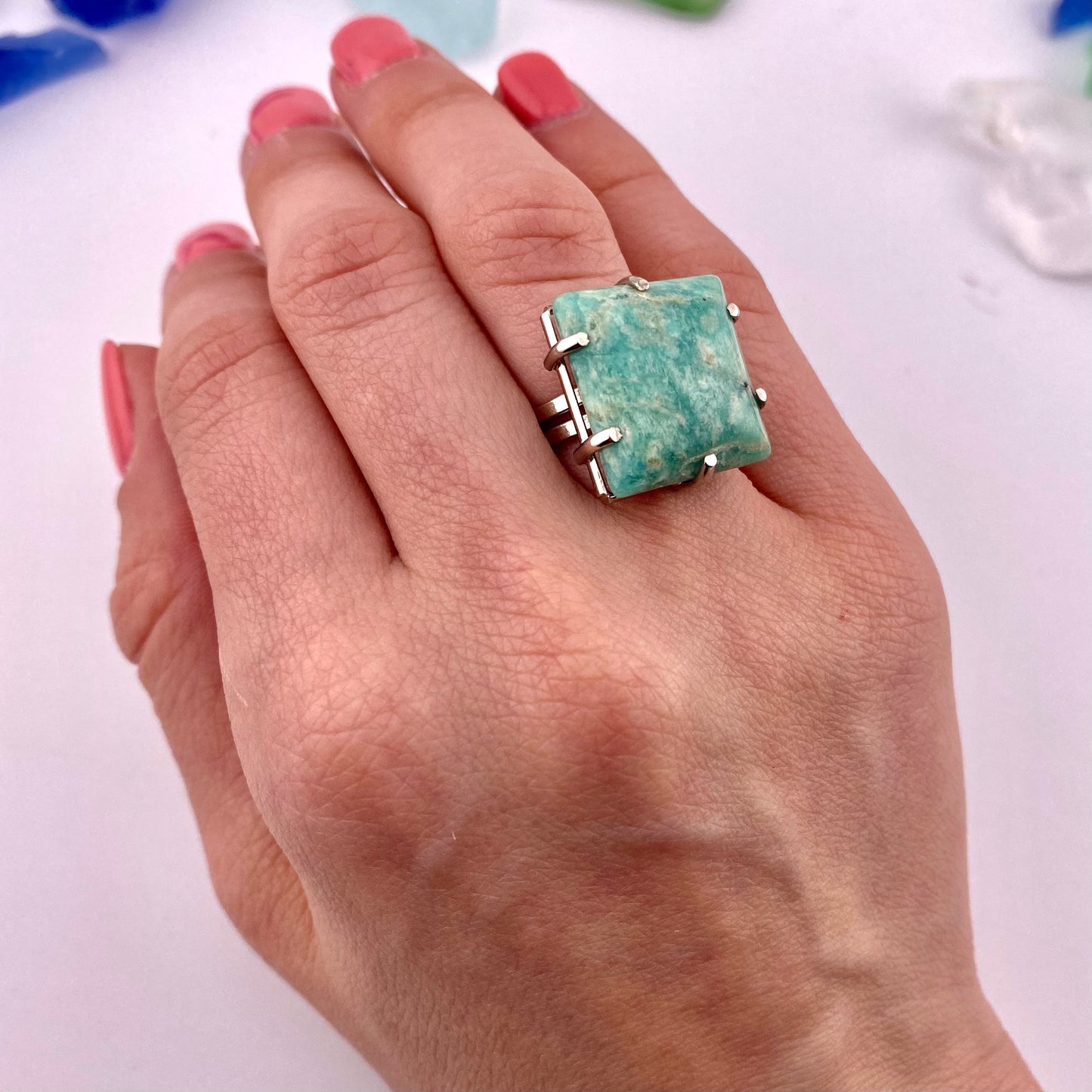 Amazonite Square Cut Ring