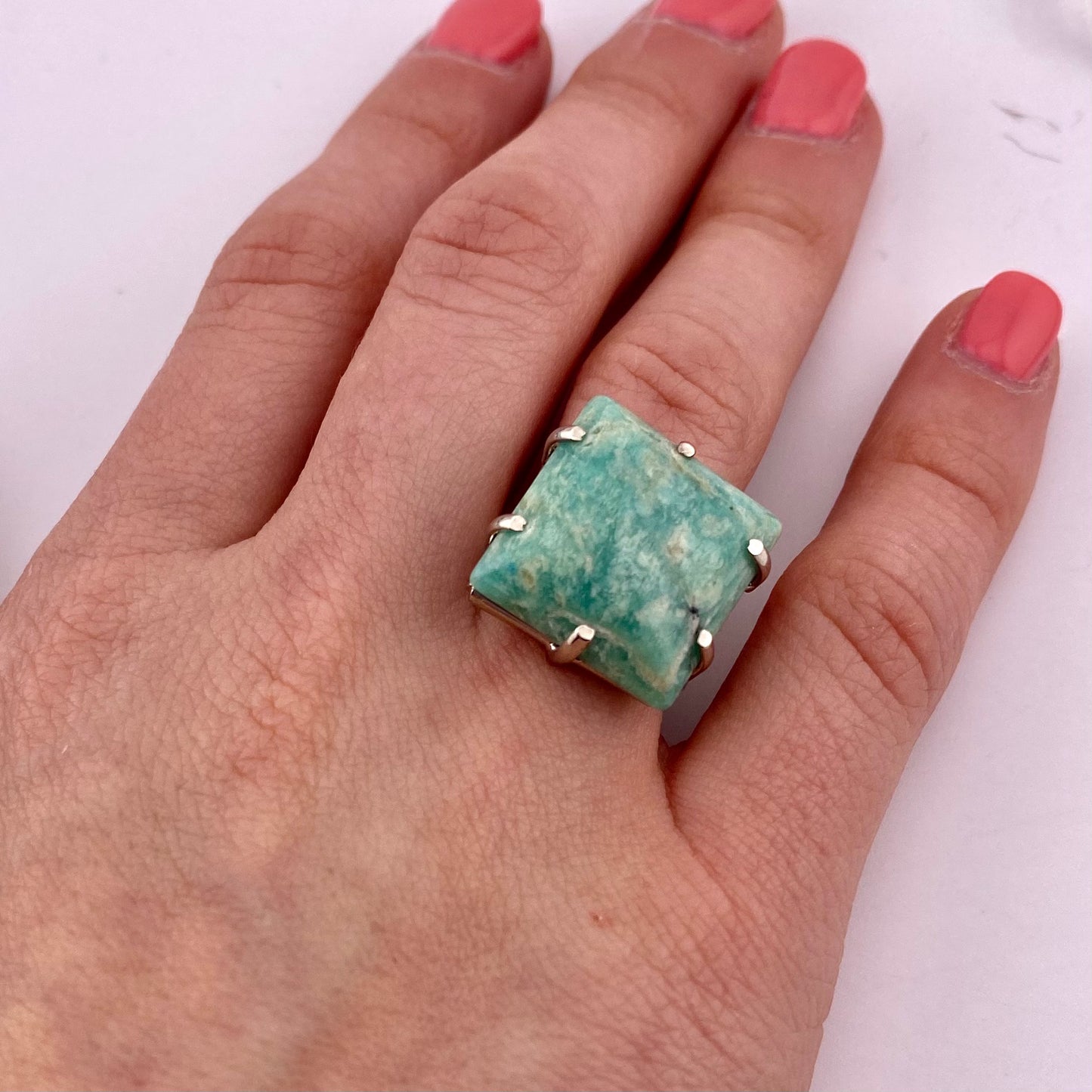 Amazonite Square Cut Ring