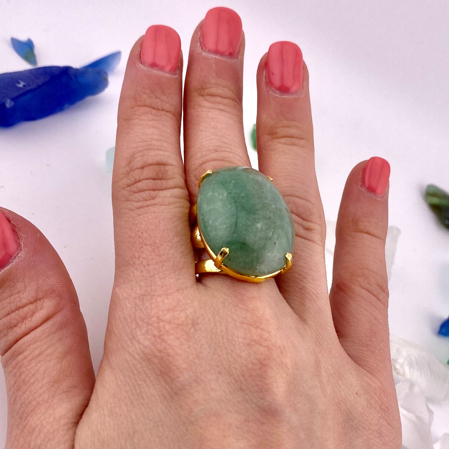 Green Quartz Cabochon Ring