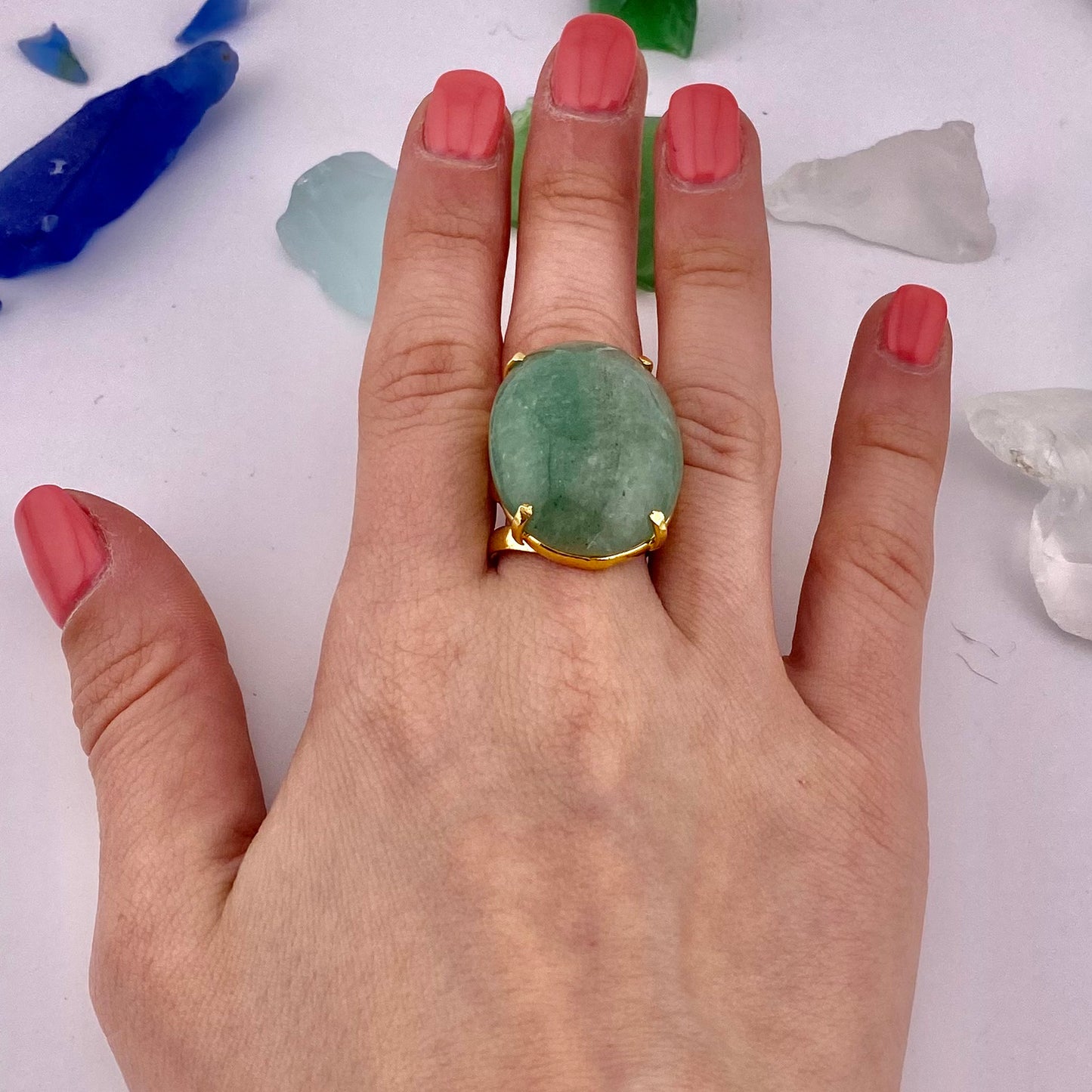 Green Quartz Cabochon Ring