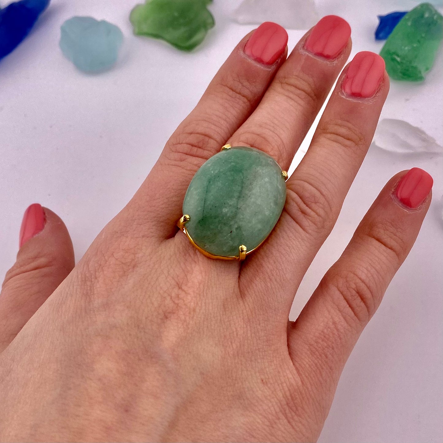 Green Quartz Cabochon Ring