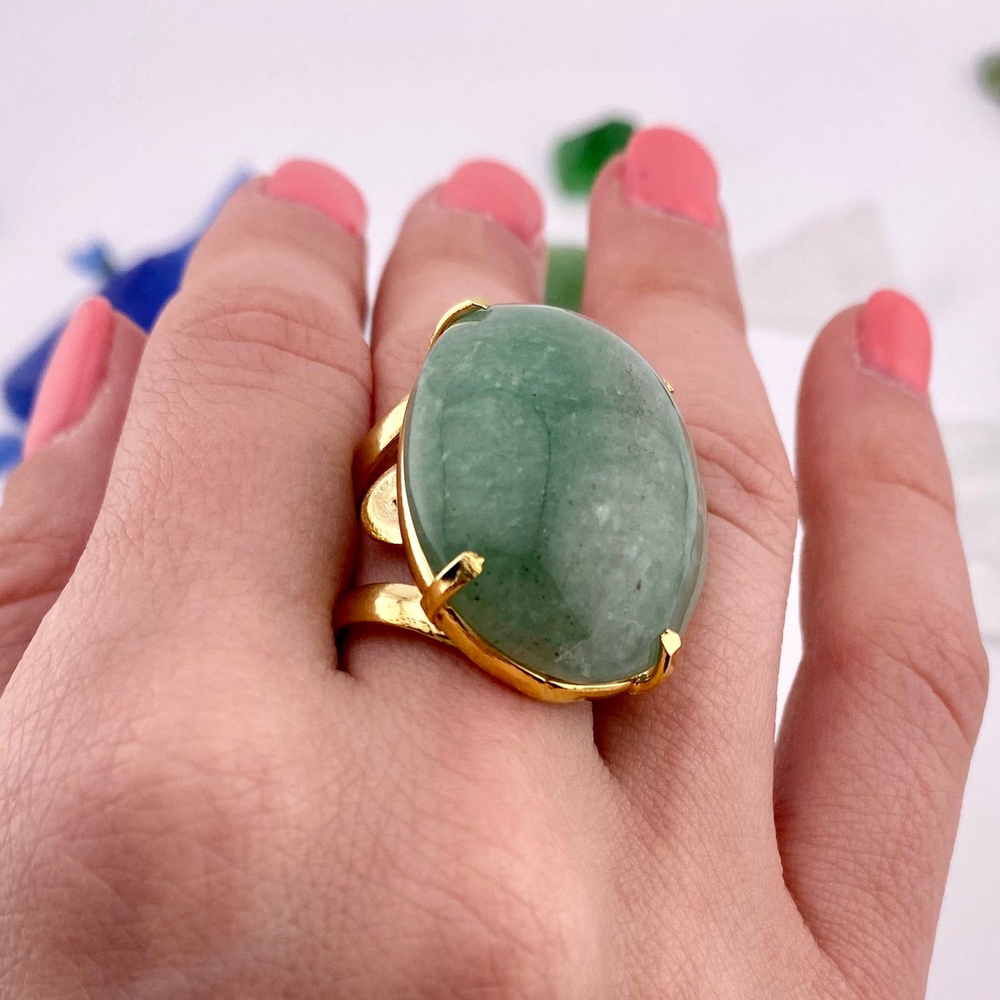 Green Quartz Cabochon Ring