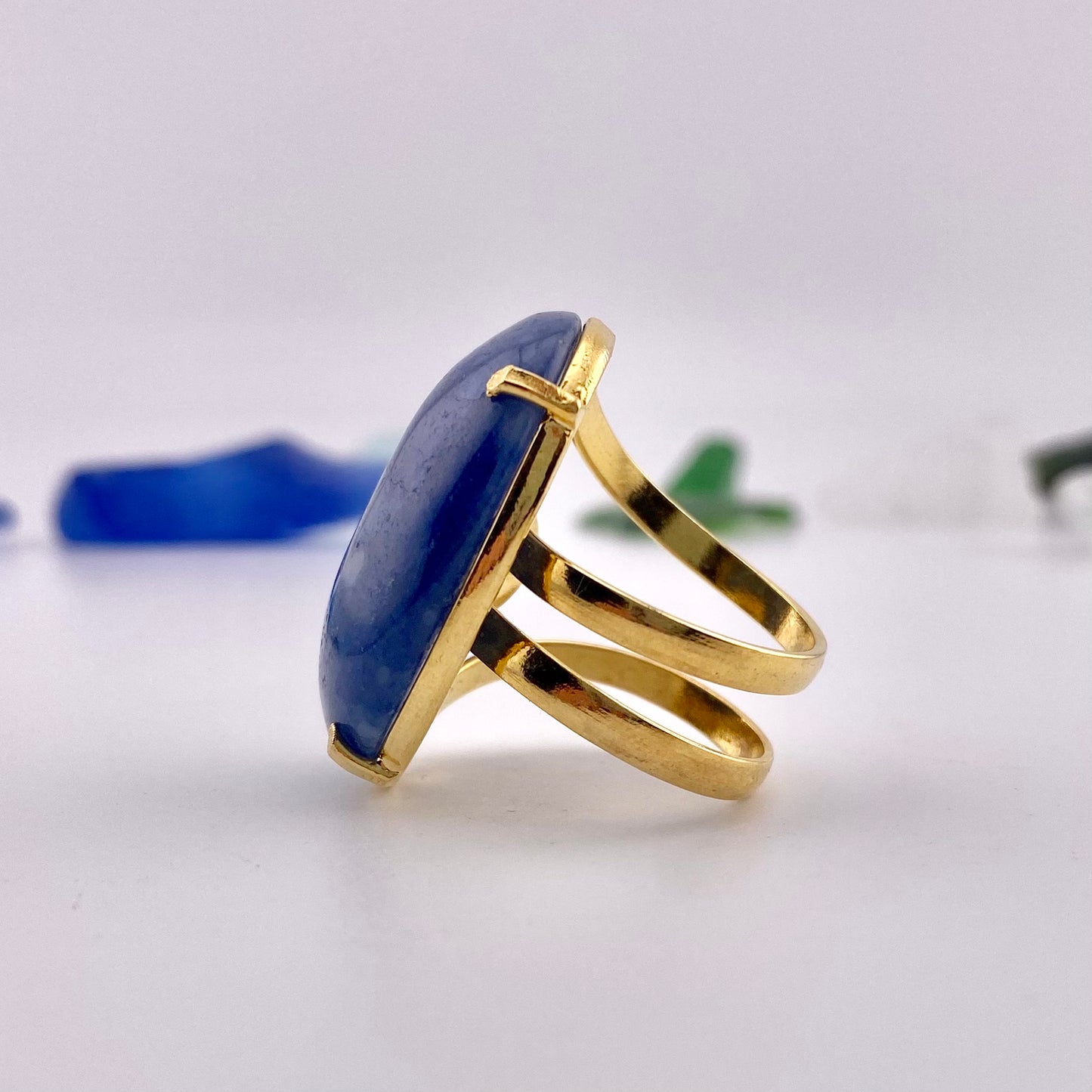 Blue Quartz Cabochon Ring