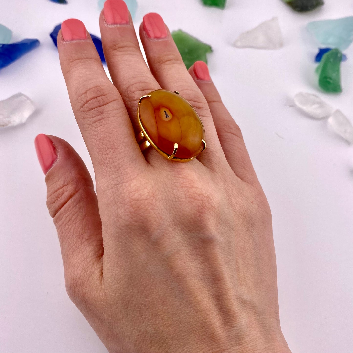 Red Agate Cabochon Ring