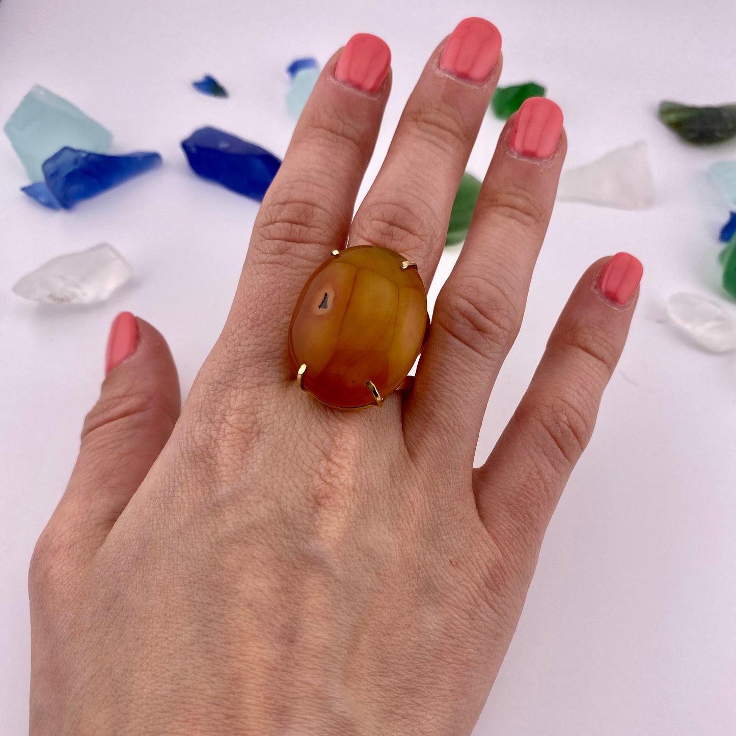 Red Agate Cabochon Ring