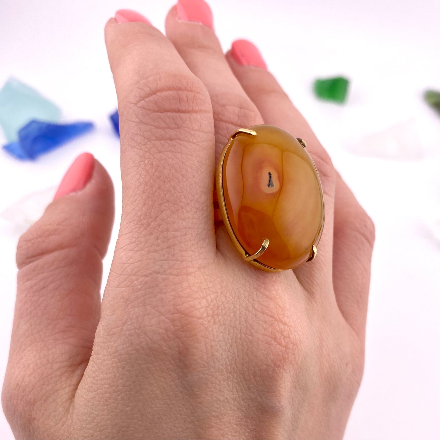Red Agate Cabochon Ring