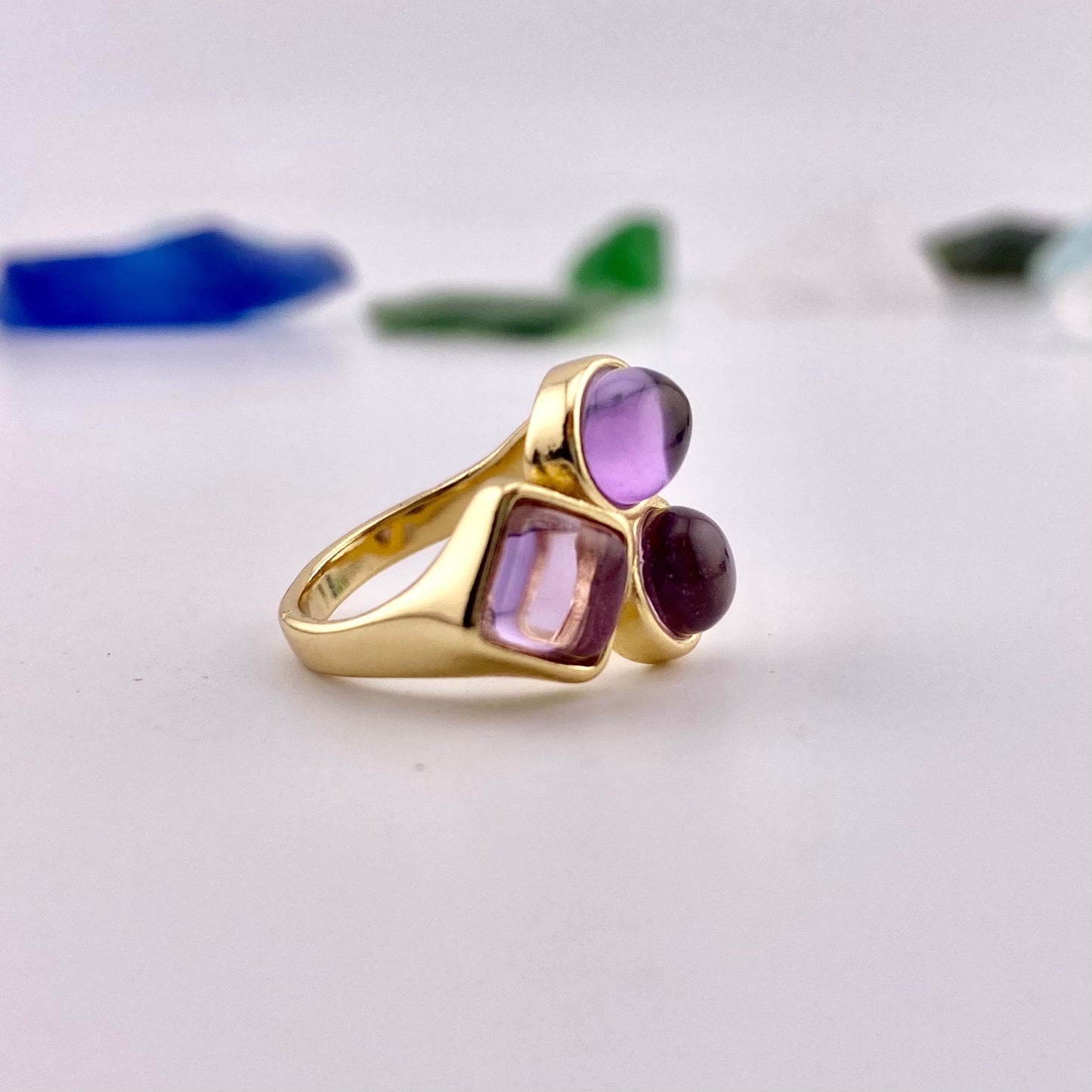 Amethyst Three Stones Ring