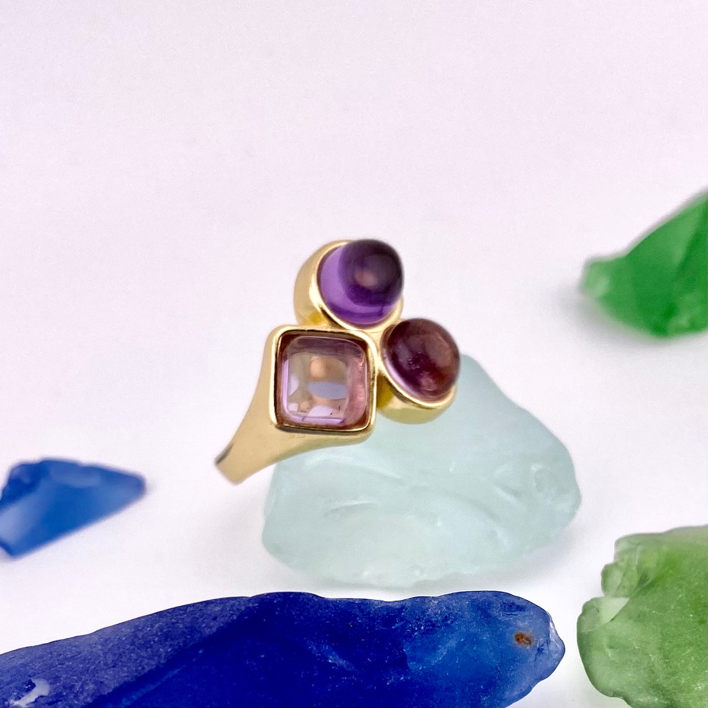 Amethyst Three Stones Ring