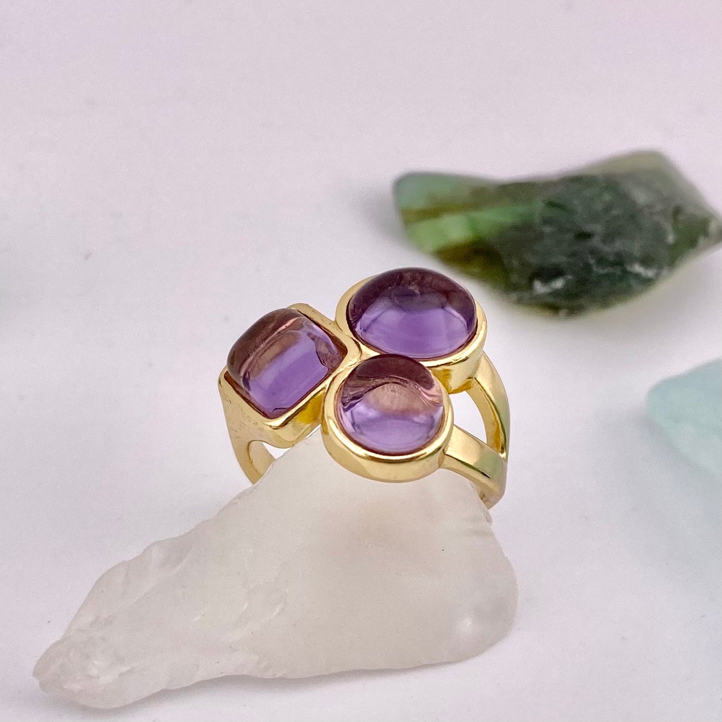 Amethyst Three Stones Ring