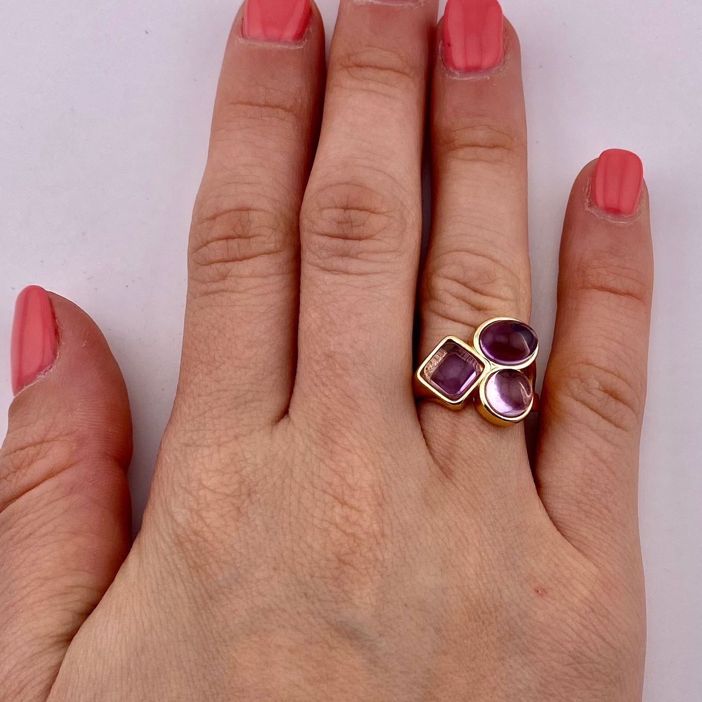 Amethyst Three Stones Ring
