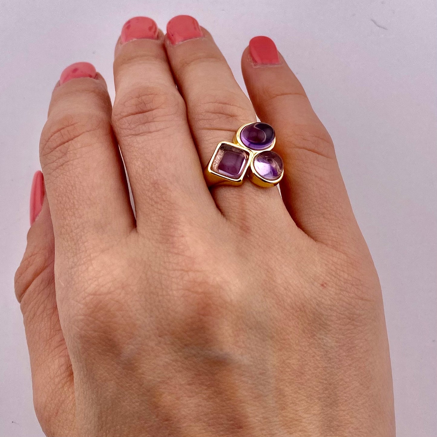 Amethyst Three Stones Ring