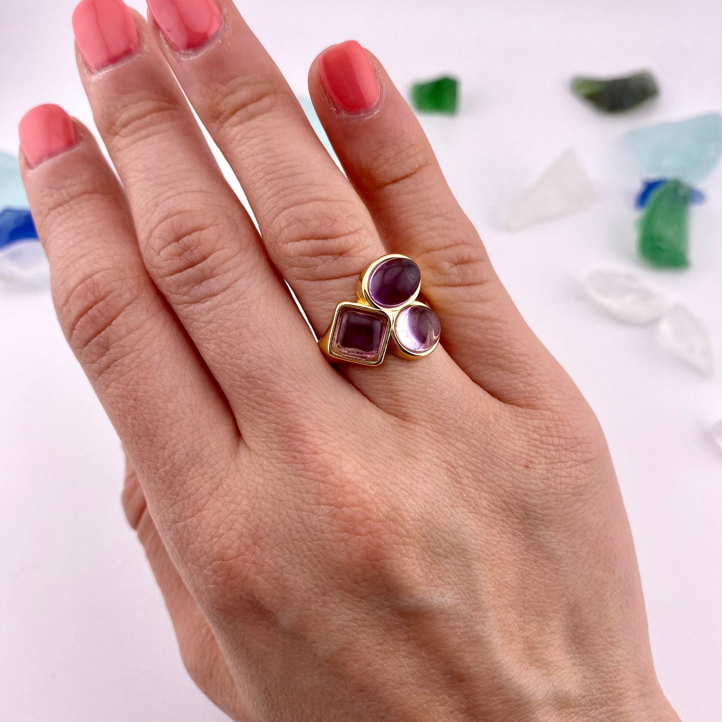 Amethyst Three Stones Ring
