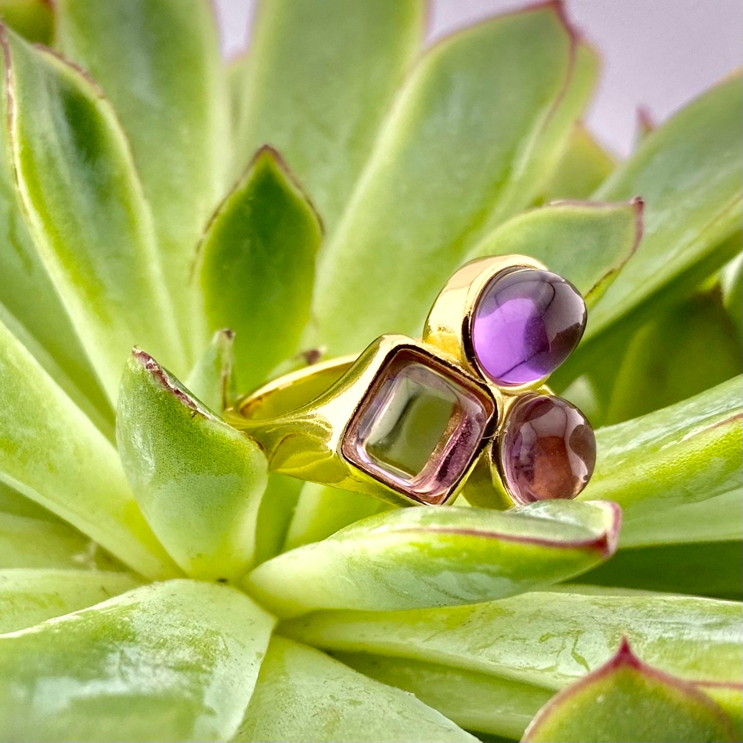 Amethyst Three Stones Ring
