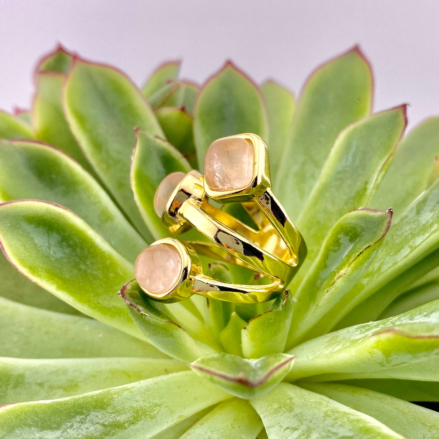 Rose Quartz 3 Stone Ring