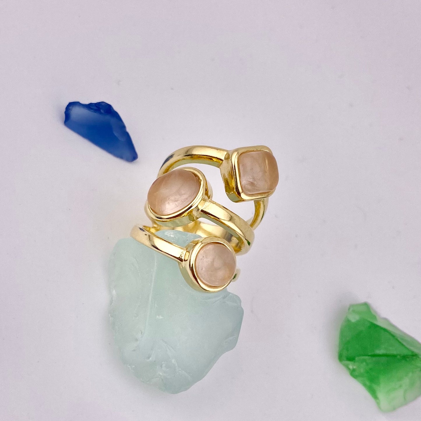 Rose Quartz 3 Stone Ring