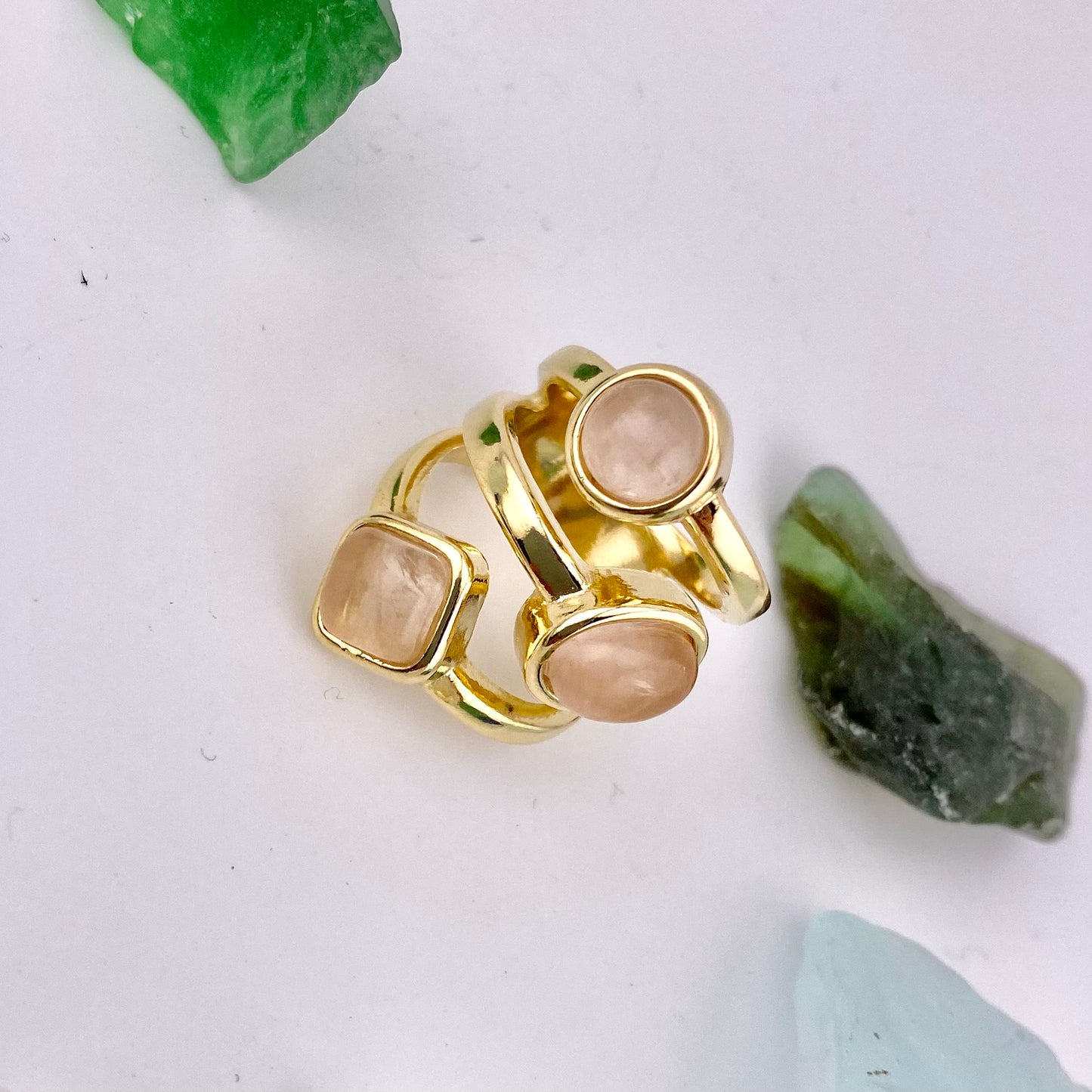 Rose Quartz 3 Stone Ring