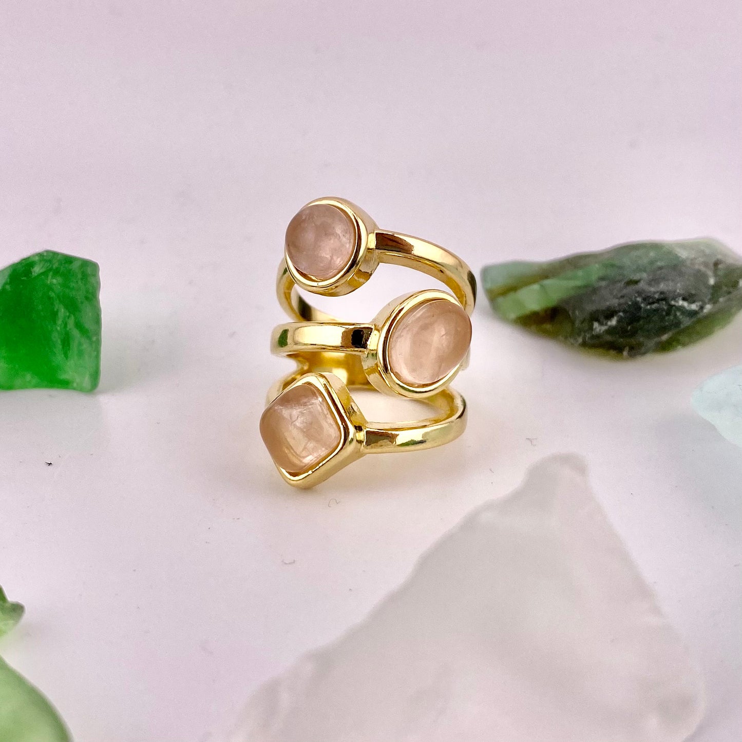 Rose Quartz 3 Stone Ring