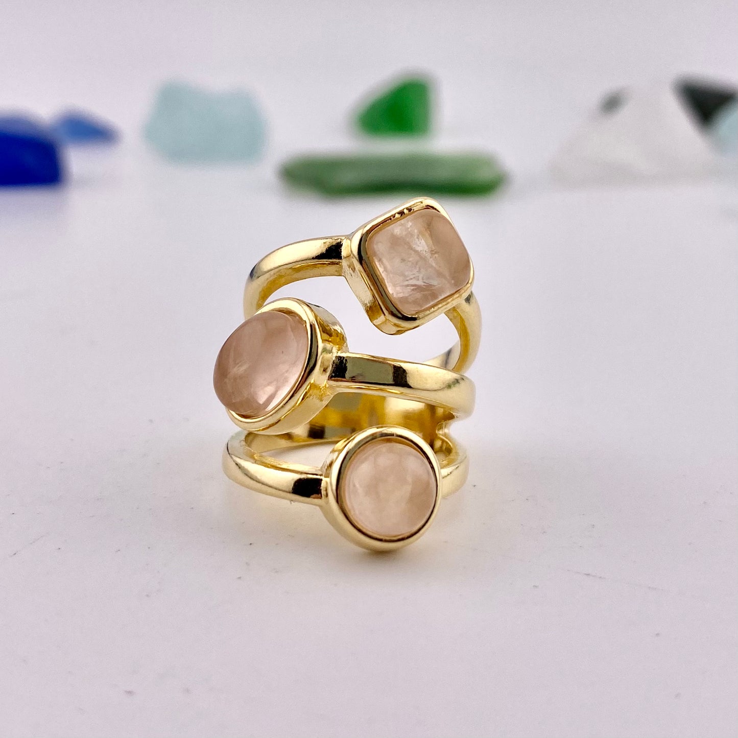 Rose Quartz 3 Stone Ring