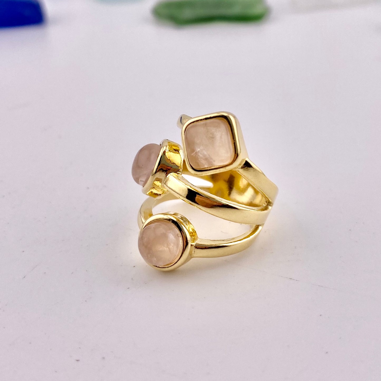 Rose Quartz 3 Stone Ring