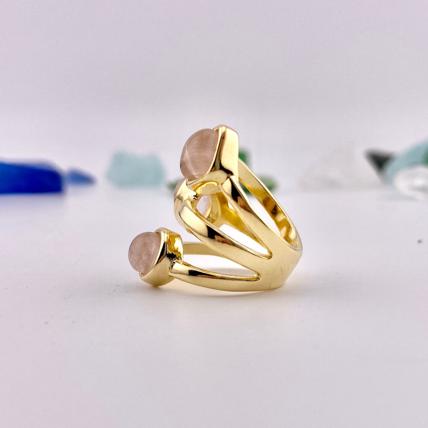 Rose Quartz 3 Stone Ring
